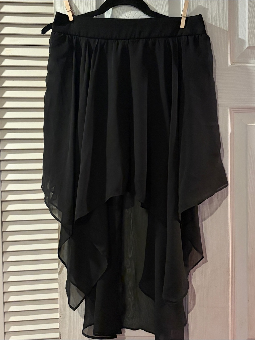 Stoosh Black Chiffon High Low Skirt Large L Handkerchief Hem Asymmetrical - Picture 3 of 11